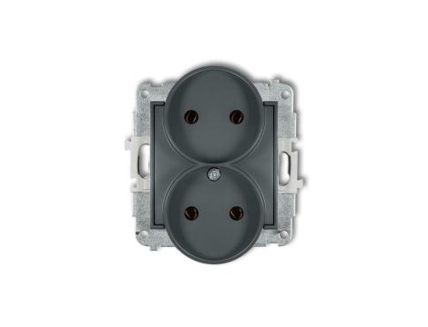 ICON Mechanizm gniazda podwójnego do ramki bez uziemienia 2x2P (bez przesłon torów prądowych) grafitowy mat 28IGPR-2