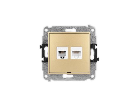 ICON Mechanizm gniazda telefonicznego 1xRJ11 + komputerowego 1xRJ45, kat. 5e, 8-styk, beznarzędziowe, bez opisu złoty 29IGTKBO
