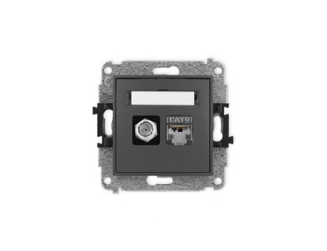 ICON Mechanizm gniazda antenowego poj. typu F (SAT) + gniazda komp. poj. 1xRJ45 kat. 6 ekranowane, 8-styk grafitowy mat 28IGFK-5