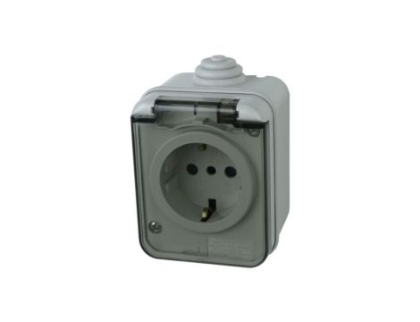 Gniazdo pojedyncze schuko natynkowe IP44 szare 1592 M-L 1137