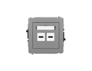 DECO Mechanizm ładowarki USB podwójnej 2xUSB C, 20W max., szary mat 27DCUSB-7