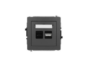 DECO Mechanizm ładowarki USB podwójnej USB C + USB A, 20W max., grafitowy mat 28DCUSB-8
