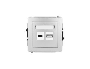 DECO Mechanizm ładowarki USB podwójnej USB C + USB A, 20W max., srebrny metalik 7DCUSB-8