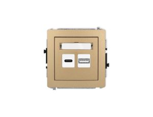 DECO Mechanizm ładowarki USB podwójnej USB C + USB A, 20W max., złoty metalik 8DCUSB-8