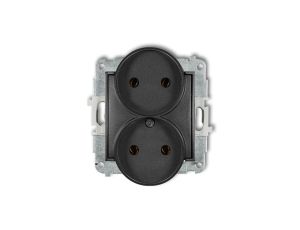 ICON Mechanizm gniazda podwójnego do ramki bez uziemienia 2x2P (bez przesłon torów prądowych) grafitowy 11IGPR-2