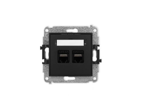 ICON Mechanizm gniazda komputerowego podwójnego 2xRJ45, kat. 6A, 8-stykowy czarny mat 12IGK-8