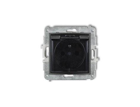 ICON Mechanizm gniazda bryzgoszczelnego z uziemieniem 2P+Z (klapka dymna, przesłony torów prądowych) grafitowy 11IGPB-1zdp