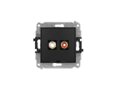 ICON Mechanizm gniazda podwójnego RCA, bez pola opisowego (typu cinch - biały i czerwony, pozłacany) czarny mat 12IGRCABO-2