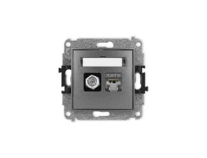 ICON Mechanizm gniazda antenowego poj. typu F (SAT) + gniazda komp. poj. 1xRJ45, kat. 6 ekranowane, 8-stykowy grafitowy 11IGFK-5