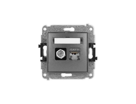 ICON Mechanizm gniazda antenowego poj. typu F (SAT) + gniazda komp. poj. 1xRJ45, kat. 6 ekranowane, 8-stykowy grafitowy 11IGFK-5