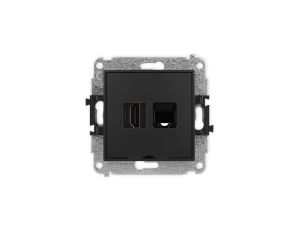 ICON Mechanizm gniazda poj. HDMI 2.0 + gniazda komp. poj. 1xRJ45, kat. 5e, 8-styk, bez pola opisowego czarny mat 12IGHKBO