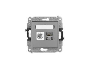 ICON Mechanizm gniazda antenowego poj. typu F (SAT) + gniazda komp. poj. 1xRJ45, kat. 6 ekranowane, 8-stykowy szary mat 27IGFK-5