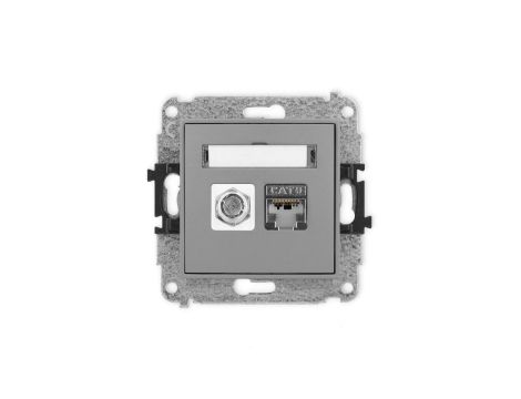 ICON Mechanizm gniazda antenowego poj. typu F (SAT) + gniazda komp. poj. 1xRJ45, kat. 6 ekranowane, 8-stykowy szary mat 27IGFK-5