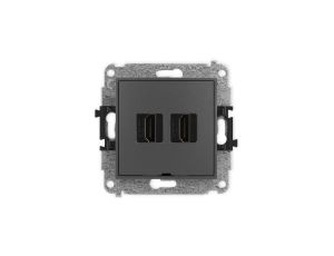 ICON Mechanizm gniazda podwójnego HDMI 2.0, bez pola opisowego grafitowy mat 28IHDMIBO-4