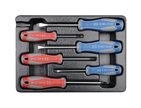 KING TONY ZESTAW WKRĘTAKÓW 6 cz. KRZYŻAK No.0 x 60. No.1 x 80. No.2 x 100. PŁASKIE 3 x 75. 5.5 x 100. 6.5 x 150. WKŁAD DO WÓZKA