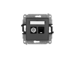 ICON Mechanizm gniazda antenowego poj. typu F (SAT) + gniazda komp. poj. 1xRJ45, kat. 5e, 8-stykowy grafitowy mat 28IGFK-1