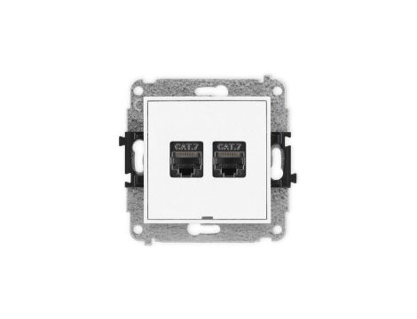 ICON Mechanizm gniazda komputerowego podwójnego 2xRJ45, kat. 7, ekranowane, 8-stykowy, bez pola opisowego biały mat 25IGKBO-10