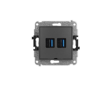 ICON Mechanizm gniazda podwójnego 2xUSB A-A 3.0, bez pola opisowego grafitowy mat 28IGUSBBO-6