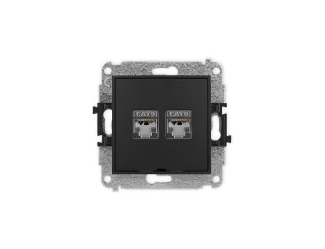 ICON Mechanizm gniazda komputerowego podwójnego 2xRJ45, kat. 6, ekranowane, 8-stykowy, bez pola opisowego czarny mat 12IGKBO-6