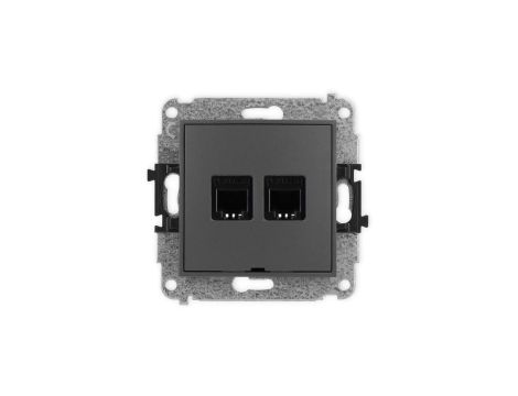 ICON Mechanizm gniazda telefonicznego podwójnego 2xRJ11, 4-stykowy, beznarzędziowe, bez pola opisowego grafitowy mat 28IGTBO-2