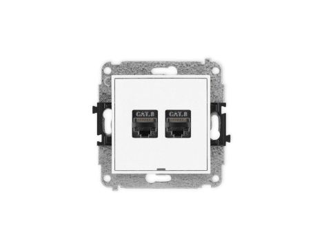 ICON Mechanizm gniazda komputerowego podwójnego 2xRJ45, kat. 8, ekranowane, 8-stykowy, bez pola opisowego biały mat 25IGKBO-12