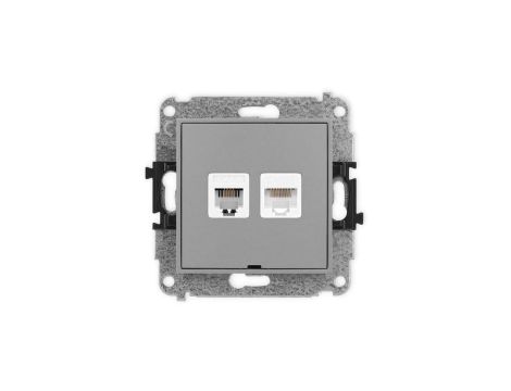 ICON Mechanizm gniazda telefonicznego 1xRJ11 + komputerowego 1xRJ45 kat. 5e, 8-styk beznarzędziowe, bez opisu szary mat 27IGTKBO
