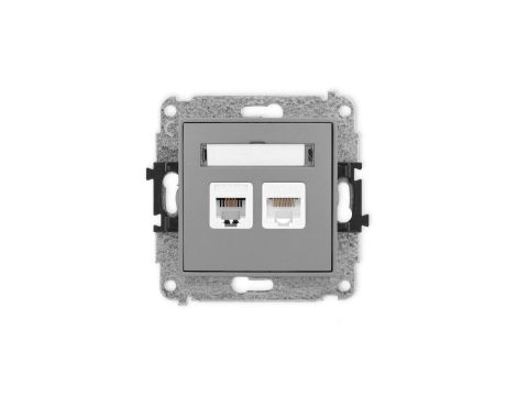 ICON Mechanizm gniazda telefonicznego poj. 1xRJ11 + komputerowego poj. 1xRJ45, kat. 5e, 8-styk, beznarzędziowe szary mat 27IGTK