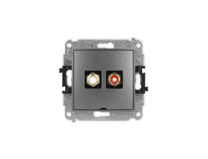 ICON Mechanizm gniazda podwójnego RCA, bez pola opisowego (typu cinch - biały i czerwony, pozłacany) grafitowy 11IGRCABO-2