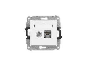 ICON Mechanizm gniazda antenowego poj. typu F (SAT) + gniazda komp. poj. 1xRJ45, kat. 6 ekranowane, 8-stykowy biały mat 25IGFK-5