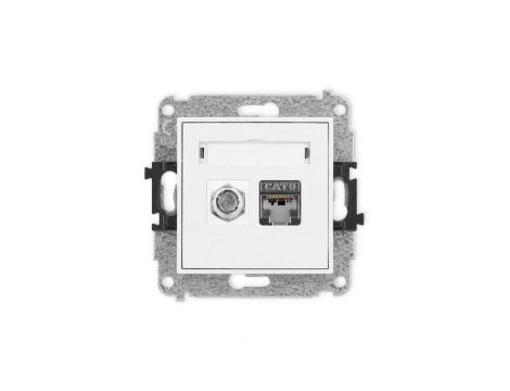 ICON Mechanizm gniazda antenowego poj. typu F (SAT) + gniazda komp. poj. 1xRJ45, kat. 6 ekranowane, 8-stykowy biały mat 25IGFK-5