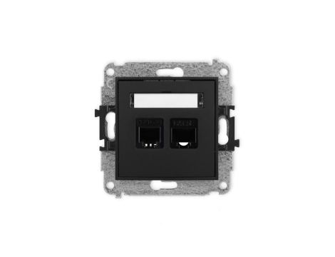 ICON Mechanizm gniazda telefonicznego poj. 1xRJ11 + komputerowego poj. 1xRJ45, kat. 5e, 8-styk, beznarzędziowe czarny mat 12IGTK