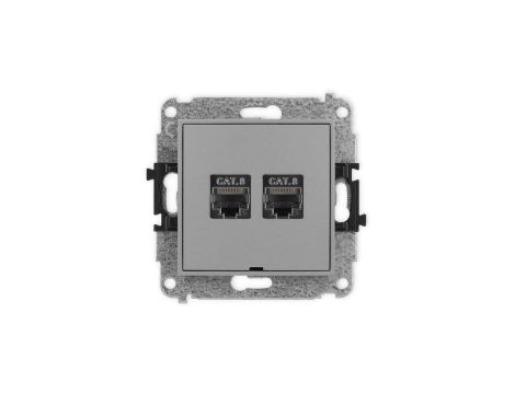 ICON Mechanizm gniazda komputerowego podwójnego 2xRJ45, kat. 8, ekranowane, 8-stykowy, bez pola opisowego szary mat 27IGKBO-12