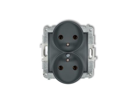 ICON Mechanizm gniazda podwójnego do ramki z uziemieniem 2x(2P+Z) (bez przesłon torów prądowych) grafitowy mat 28IGPR-2z