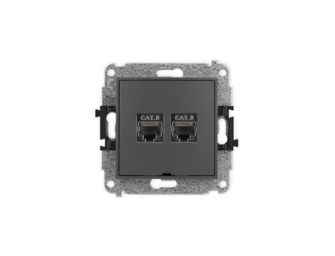 ICON Mechanizm gniazda komputerowego podwójnego 2xRJ45, kat. 8, ekranowane, 8-styk, bez pola opisowego grafitowy mat 28IGKBO-12
