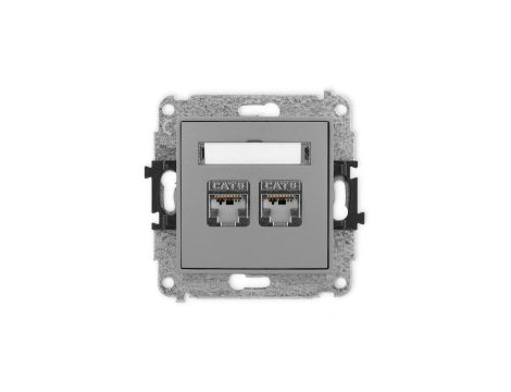 ICON Mechanizm gniazda komputerowego podwójnego 2xRJ45, kat. 6, ekranowane, 8-stykowy szary mat 27IGK-6