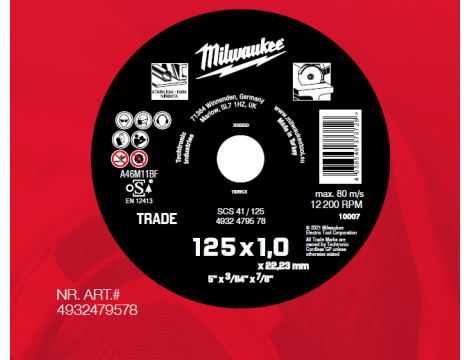 MILWAUKEE TARCZA DO METALU 125 x 1,0 x 22,2mm TRADE, INOX