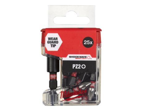 MILWAUKEE KOŃCÓWKA PZ2 x 25mm/25szt. + UCHWYT MAGNETYCZNY 60mm SHOCKWAVE