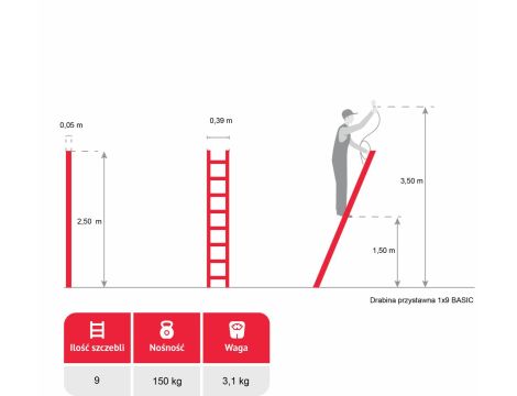 AWTOOLS DRABINA OPIERALNA BASIC 1x 9 STOPNI 150KG - 3