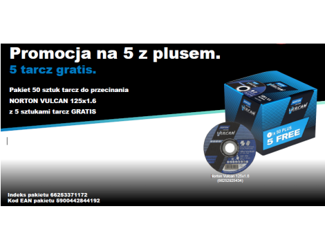 NORTON TARCZA VULCAN 125 x 1,6  50szt.+5 GRATIS