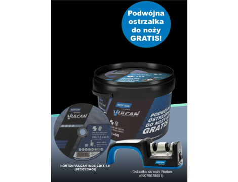 NORTON TARCZA.VULCAN 230 x1,9  WIADERKO 50/szt. A46S DO METALU+OSTRZAŁKA DO NOŻY