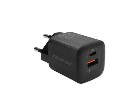 Qoltec Ładowarka sieciowa 35W GaN ULTRA 5-20V 2.25-3A 1 x USB typ C PD 1 x USB QC 3.0 Czarna