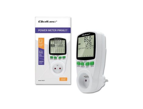 Qoltec Watomierz Licznik zużycia energii PM0627 z historią pomiaru 3680W 16A LCD