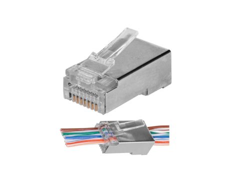 Wtyk modularny RJ45 8P8C kat.6 ekranowany FTP drut przelotowy NEKU WORECZEK 100szt.