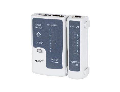 Tester kabli sieciowych LAN RJ45 + RJ12 / RJ11 z diodami LED Kemot
