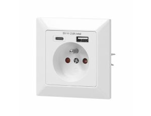 ORNO GNIAZDO POJEDYNCZE 2P+Z, USB-A + USB-C