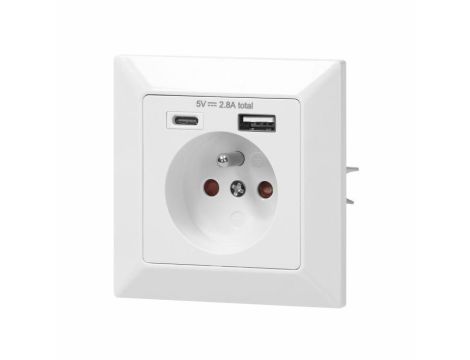 ORNO GNIAZDO POJEDYNCZE 2P+Z, USB-A + USB-C