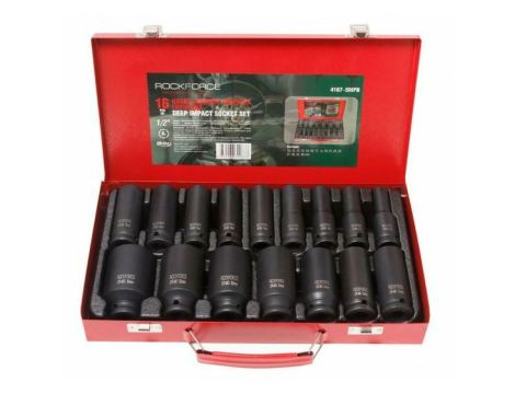 ROCKFORCE NASADKI UDAROWE DŁUGIE 16szt. 1/2"  10-36mm /WALIZKA