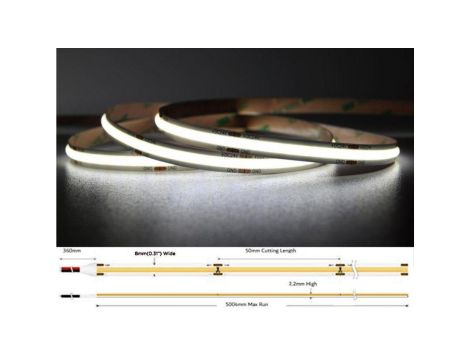 UQS-COB-8W-W-24V-5m: Profesjonalna tama LED typu COB, 8W 320 chips/m, CRI 90, 24V, biala, 6500K...