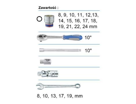 KT ZESTAW KLUCZY  24el. 1/2" KRÓTKIE 6-KĄT. 8-24mm +PŁASKO-OCZKOWE - 2
