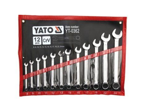 KOMPLET KLUCZY PŁASKO-OCZKOWYCH 12-CZĘŚCI 8-24MM POLEROWANE